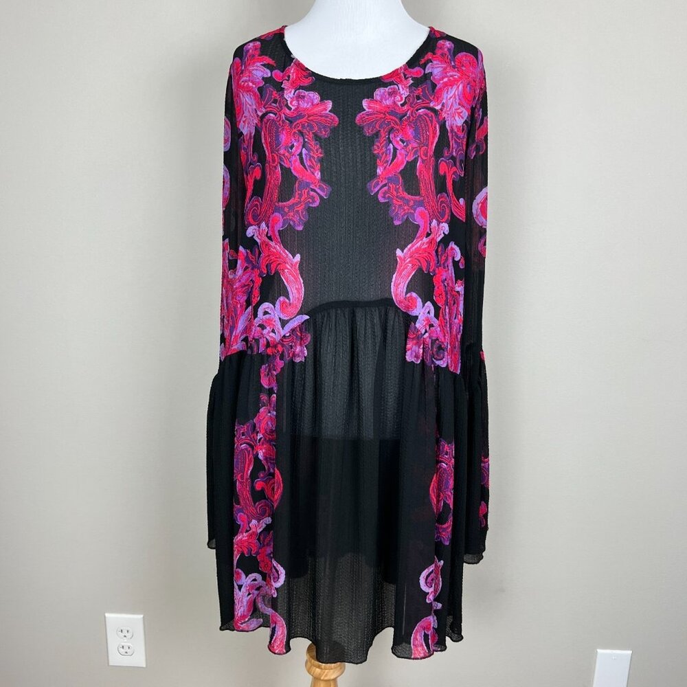 Intimately‎ Free People Symphony Swing Mini Dress Sheer Floral Bell Sleeve Large